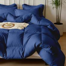 7-Pcs Or 5-Pcs Soft And Breathable Checkered Comforter Sets Queen, As A Family Gift. Includes Fitted Sheet, Flat Sheet, Pillowcase And Comforter, Bed In A Bag, A Luxurious Bedding Set, Machine Washable - Xanh đậm - Xem 5