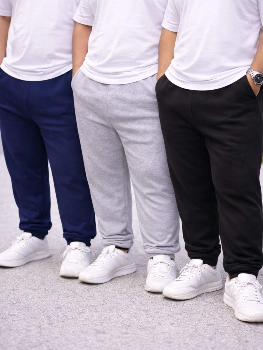Set Of 3 Men's Plus Size Sweatpants - 黑色 灰色 海軍藍 - 查看 1