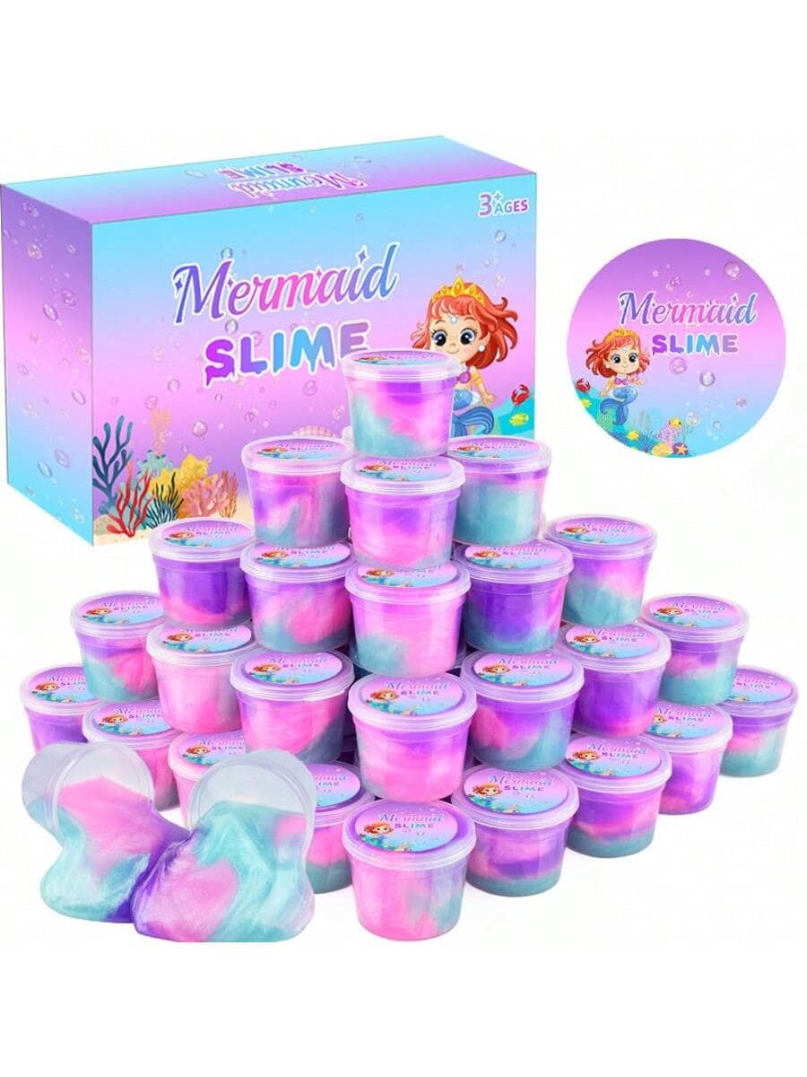 HOOLYUK 24PCS Mermaid Slime Party Favors For Kids Slime Cup Bulk DIY Stress Relief Putty Toy Christmas Easter Birthday Goodie Bag Stuffer Classroom Reward For Girls Boys Stretchy Non-Sticky - Pink - View 1