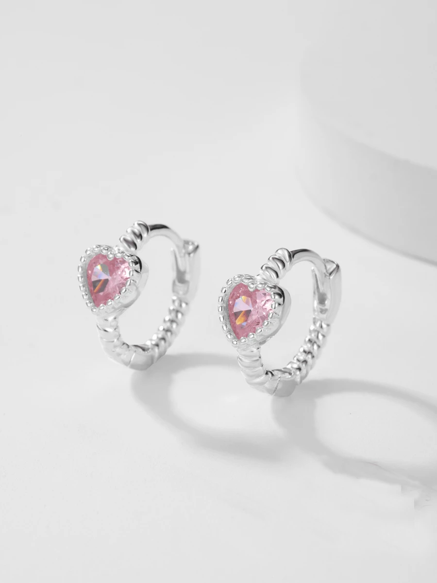 1 Đôi bông tai bạc S925 kiểu dáng tối giản hình trái tim màu hồng đính đá Zirconia, quà tặng lý tưởng cho kỳ nghỉ và hẹn hò dành cho nữ. - Vàng - Xem 1