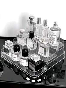1pc Clear Vanity Cosmetic Storage Box, Can Store Perfumes, Aromatherapy Products, Nail Polish. Multi-Layer Trapezoidal Makeup Display Stand, Suitable For Beach, Bathroom And Bedroom Series. Large Capacity, Suitable For Home Decoration And As A Gift. - Clear - View 5
