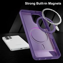 Magnetic For Samsung Galaxy S26Ultra/S26Plus/S26/S25Ultra/S25Plus/S25 Case, Built-In Stand, Compatible With Magsafe, Matte Translucent Hard Back + TPU Bumper Phone Cover With Magnets For Galaxy - Purple - View 3