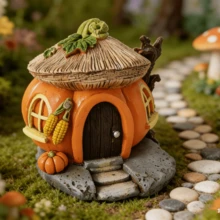 1pc Resin Creative Micro Landscape Stone Window/Grass Hut Pumpkin House Home Garden Yard Decor Ornament (Handpainted Craft, Slight Color Variation Due To Batch Difference) - Thatched Hut and Pumpkin House - View 7