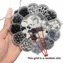 Hộp hoa mai 13 ngăn, bộ dụng cụ làm trang sức đính hạt đen, thích hợp tự làm vòng tay, dây đeo điện thoại, mặt dây chuyền. - Đen và trắng - Xem 5