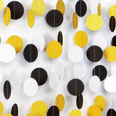 24/48pcs Black Gold White Circle Hanging Decor, 98.5inch Graduation Party Celebration Scene Decoration Pennant