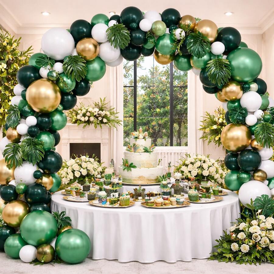 Balloons Kit120 Items Flat White Metallic Moss Green Balloon For Deconstructed Arch Chrome Bladder Party Decoration+5 Meters Ribbon 6" 8" 10" Inches Birthday Celebration - màu xanh lá - Xem 1