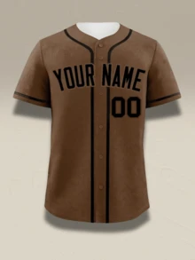 Customizable Men's Earth-Tone Baseball Jersey-Personalized Name & Number Mocha Brown Shirt,Vintage Varsity Button-Down, Streetwear Neutral Top - Brown - View 3