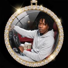 Customized Large Round Frame Photo Pendant Necklace, Brass & Zirconia Sparkling, DIY Photo, Hip Hop Daily Wear Jewelry, With 50cm Twisted Chain Gift, Silver, Stylish, Colorful, Vintage, Simple, Unisex, Casual, Cuties, Custom, Personalized, Unique, Ideal Gifts For Him, Middle School Students, High School Senior High School Students, College Students, University Students, Freshman, Sophomore, Underclassmen,Chic Autumn - 彩色 - 查看 3