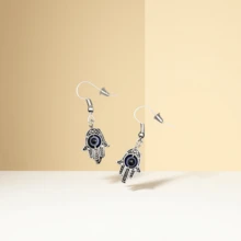 1 Pair New Arrival Hot Selling Blue Evil Eye Decor Earrings, Earring Hooks - Antique Silver - View 5