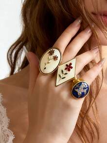 Vintage Luxury Engraved Colorful Enamel Elegant Versatile Open Ring For Women, European And American Medieval Palace Style - Elegant Ring - View 2