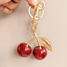 1pc Cherry Shaped Keychain Bag Charm - Car Cherry Accessory Keyring, Women's Christmas/Valentine's Day Gift (Size: 4.3in/10.92cm X 2.6in/6.6cm, Cherry Size: 1.18in/3cm) Gifts For Mother, Father, Graduation, And Teacher - Silver+Pink - View 7