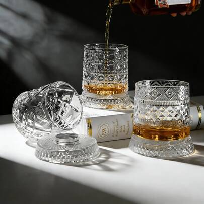 Rotating Luminous Glass Whisky Glass With Spinning Base & Luminous - Self-Lit Suitable For Whiskey, Spirits,, Bars, Restaurants, Parties - No Assembly Required, Modern Glassware For Ambient