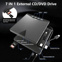 7合1 USB3.0 Type-C 外接 DVD CD 燒錄集線器,含 4 個 USB-A、TF SD 讀卡機,5Gbps 高速傳輸,8X DVD 24X CD 讀寫,免驅即插即用,金屬靜音光碟機,適用筆記本 Windows 筆電桌上型電腦,文件儲存與媒體播放 - 彩色 - 查看 7