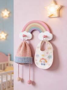 1pc Handmade Rainbow Cloud Shaped Wooden Wall Hook, Bohemian Style Wall Decor Hook Suitable For Kids Room And Towel Storage - Multicolor - View 2