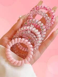 1pc Elegant Telephone Wire Hair Scrunchie, High Elasticity Durable Hair Tie For Ponytail - Multicolor - View 9