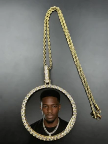 Customized Large Round Frame Photo Pendant Necklace, Brass & Zirconia Sparkling, DIY Photo, Hip Hop Daily Wear Jewelry, With 50cm Twisted Chain Gift, Silver, Stylish, Colorful, Vintage, Simple, Unisex, Casual, Cuties, Custom, Personalized, Unique, Ideal Gifts For Him, Middle School Students, High School Senior High School Students, College Students, University Students, Freshman, Sophomore, Underclassmen,Chic Autumn - 彩色 - 查看 7