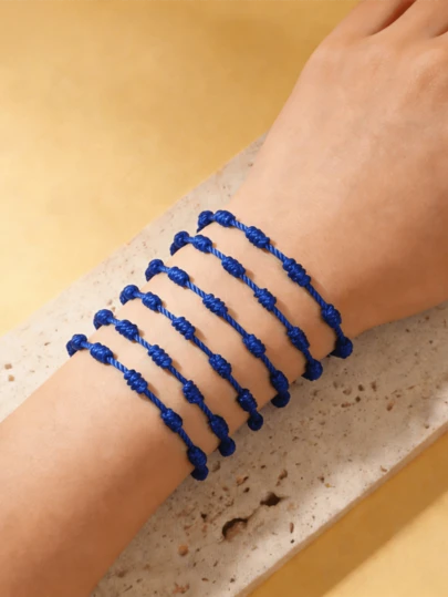 6pcs/Set Handmade Simple Lucky Knot Bracelet Set, Suitable For Men, Women, Couples, Friends, Versatile Daily Wear Or Lucky Gift
