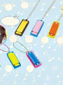 10pcs Mini Playable 4-Hole 4/8 Tone Harmonica Pendant, Music Instrument Charm, Educational Harmonica, Suitable For Classroom, Party, Gathering And Birthday Gift - Multicolor - View 2