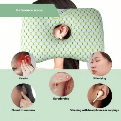 1pc Cotton Filled Ear Hole Pillow, Breathable Ergonomic Design With Ear Hole, Portable & Comfortable Ear Pillow