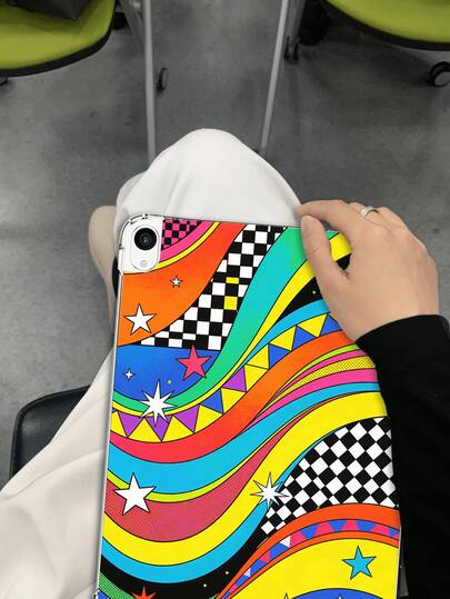 1 chiếc ốp lưng bảo vệ chống sốc, họa tiết ngôi sao caro nhiều màu sắc không đều, có vân nổi, dành cho Galaxy Tab A7 LITE