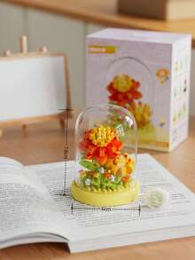 全新多色植物花卉积木模型，包括玫瑰、百合、郁金香、向日葵等，益智拼装玩具，带透明亚克力防尘罩，适用于房间装饰、办公桌展示、橱窗收藏、节日礼物 - 彩色 - 查看 4