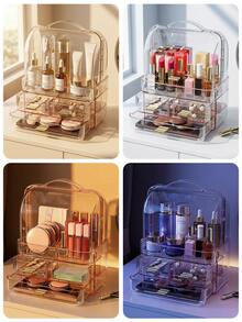 Large Capacity Multi-Drawer Transparent Makeup Organizer Box With Lid, Dust-Proof Storage For Lipstick, Makeup Brushes, Skincare, Jewelry, Foldable & Stackable, Suitable For Vanity, Bathroom, Closet, Bedroom, Dorm, Gift For Women, Girls, Valentine's Day, Easter - Multicolor - View 2