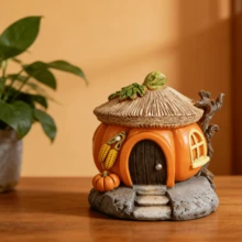 1pc Resin Creative Micro Landscape Stone Window/Grass Hut Pumpkin House Home Garden Yard Decor Ornament (Handpainted Craft, Slight Color Variation Due To Batch Difference) - Thatched Hut and Pumpkin House - View 2
