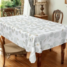 1pc Beach-Themed Seashell & Star Pattern Tablecloth, Easy To Clean Durable Fabric, Suitable For Wedding, Birthday, Housewarming Party, Kitchen And Picnic - A - View 7