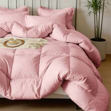 7-Pcs Or 5-Pcs Soft And Breathable Checkered Comforter Sets Queen, As A Family Gift. Includes Fitted Sheet, Flat Sheet, Pillowcase And Comforter, Bed In A Bag, A Luxurious Bedding Set, Machine Washable - 粉色 - 查看 5