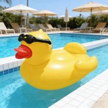 Cama flotante para piscina con colchón de aire reforzado, hamaca de agua, colchoneta inflable de PVC con gran pato amarillo, flotador - Multicolor - Ver 3