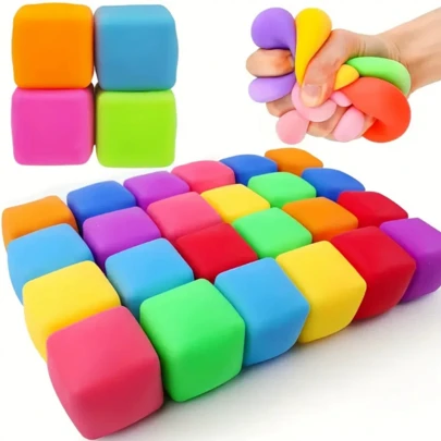 1/6/12/18/24pcs Mini Pop-Up Pressure Relief Cube: For Anxiety Relief, Stretching, Clay Play, Party Favors, Hand Sensory Stress Ball (Random Color)