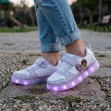 Disney Frozen Sneakers Girls - Elsa And Anna Sparkle Detail Lightweight Athletic Running Shoe Adjustable Closure (Toddler Sizes 6-10/Little Kids Sizes 11-12) - 紫色 - 查看 9