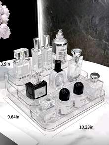 1pc Clear Vanity Cosmetic Storage Box, Can Store Perfumes, Aromatherapy Products, Nail Polish. Multi-Layer Trapezoidal Makeup Display Stand, Suitable For Beach, Bathroom And Bedroom Series. Large Capacity, Suitable For Home Decoration And As A Gift. - Clear - View 2