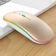 Rechargeable Wireless Mouse RGB Led 2.4ghz Ultra Slim Optical RF-6800C - Gold - View 2