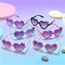 6pcs Cute Bowknot & Heart Shaped Kids Fashion Glasses, Girls Retro Decorative Photo Props - Multicolor - View 3