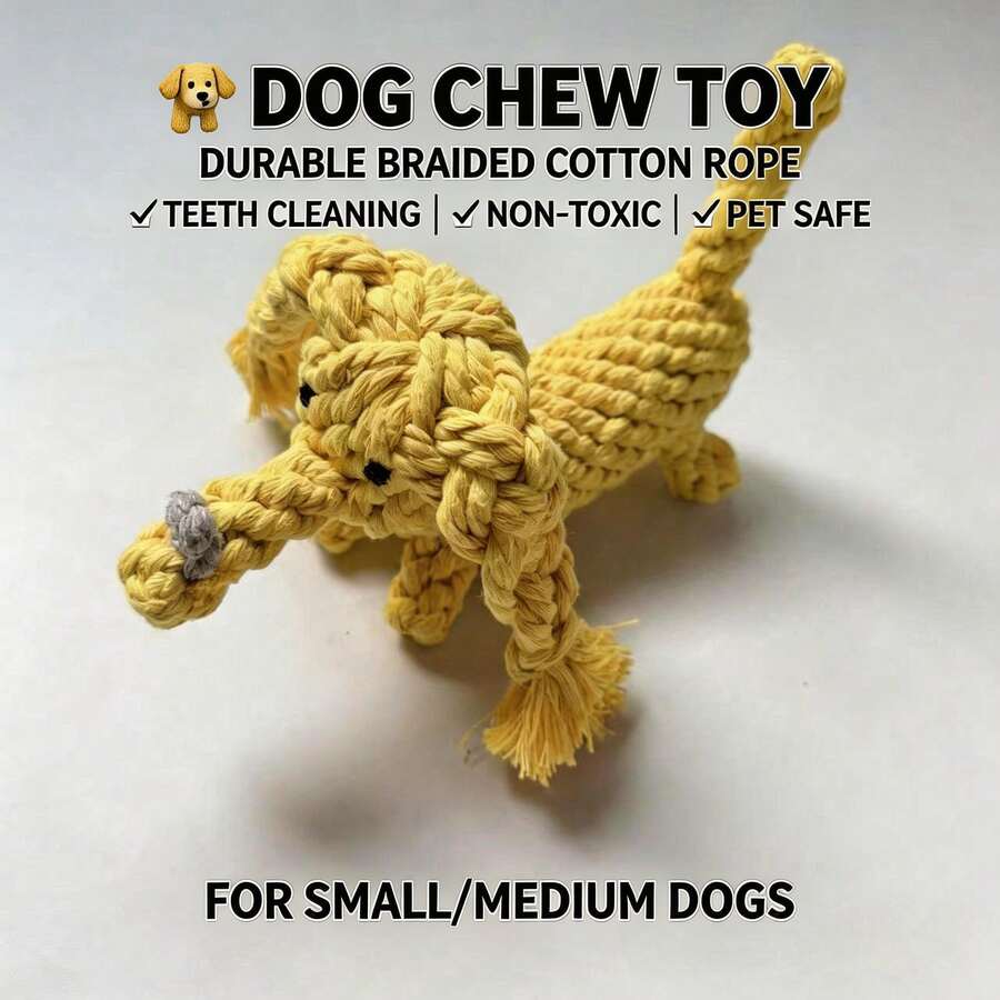 Đồ chơi gặm bằng dây thừng cotton cho thú cưng, hình chú chó hoạt hình bện, giúp làm sạch răng và giải trí. - Màu vàng - Xem 1