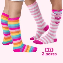 Children's Socks Kit Girls 3/4 Cotton Long Shaft Galochita Colorful Striped Feminine Fashion Thick - 彩色 - 查看 9