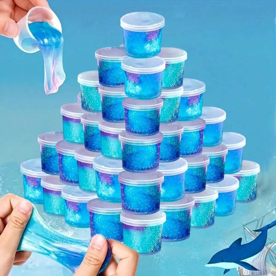 HOOLYUK 24PCS Blue Putty Slime, Party Favor For Kids Girls & Boys, Adults, Non Sticky, Stress & Anxiety Relief, Wet, Super Soft Sludge Toy,Easter Basket Stuffers - Multicolor - View 1