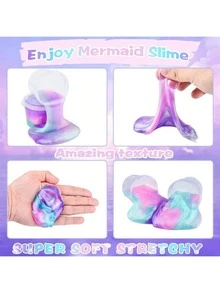 HOOLYUK 24PCS Mermaid Slime Party Favors For Kids Slime Cup Bulk DIY Stress Relief Putty Toy Christmas Easter Birthday Goodie Bag Stuffer Classroom Reward For Girls Boys Stretchy Non-Sticky - Pink - View 2