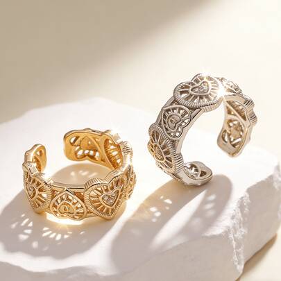 1枚可调节中世纪风格心形时尚戒指，简约度假设计，百搭饰品，适合日常生活、派对、节日、生日、母亲节、毕业典礼、海滩度假等场合。