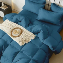 7-Pcs Or 5-Pcs Soft And Breathable Checkered Comforter Sets Queen, As A Family Gift. Includes Fitted Sheet, Flat Sheet, Pillowcase And Comforter, Bed In A Bag, A Luxurious Bedding Set, Machine Washable - 藍色-B18 - 查看 4