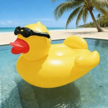 Cama flotante para piscina con colchón de aire reforzado, hamaca de agua, colchoneta inflable de PVC con gran pato amarillo, flotador - Multicolor - Ver 2