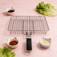 超大号不锈钢烧烤篮，可折叠 - 非常适合户外烹饪和露营 - 适用于烧烤炉的重型烧烤配件（半包） - A - 查看 13