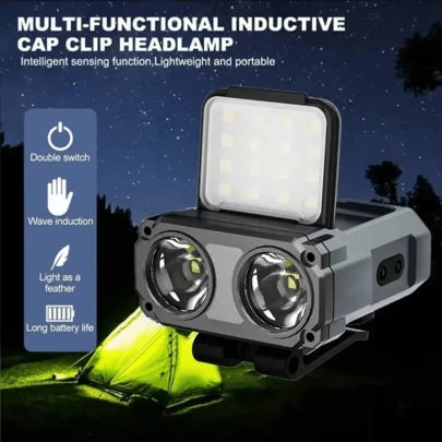 COB LED Sensor Headlight Cap Clip Light USB Rechargeable Headlamp Flashlight Built-In Battery LED Headlight For Fishing Camping