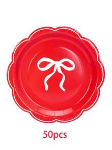 10个/20个/50个装红色、粉色和白色蝴蝶结纸盘，7/9英寸扇形纸盘，一次性甜点盘，适用于婚礼、婴儿派对、生日派对、情人节等场合。 - 蝴蝶結款 - 查看 23