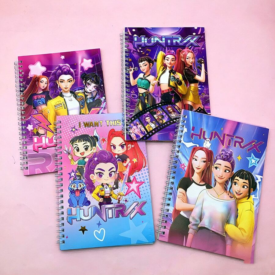 Hasbro 4本K-POP恶魔女团螺旋笔记本，高人气卡通可爱文具，学生必备 - 彩色 - 查看 1