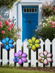 1pc/4pcs/Set Vibrant Metal Chrysanthemum Flower With Insect Decor, Suitable For All Seasons Garden Decoration, Wall, Porch, Yard, Fence, Outdoor Hanging, Party Decor, Ideal Garden Accessory, Mother's Day Gift - A - View 7