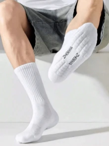 5 Pairs Thick Terry Towel Cushioned Absorbent Breathable Non-Slip Crew Sports Socks - White - View 1