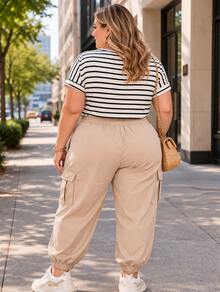 Set Of 2 Plus Size Striped Blouses – Folded Japanese Sleeves, Comfy Cool Urban Chic - White/White - View 5