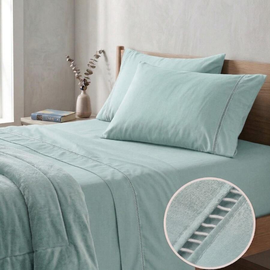 400 Thread Count 3-Piece Bedding Set With Fitted Sheet And Pillowcases, Soft Touch, Everyday Comfort, Single, Full, Queen, King - MINT BLUE - View 1
